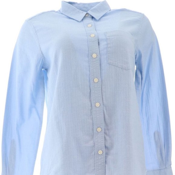 NWT LANDS' END WOMEN'S LONG SLEEVE FLANNEL SHIRT SOFT FRENCH BLUE HERRINGB 4P - Picture 1 of 7